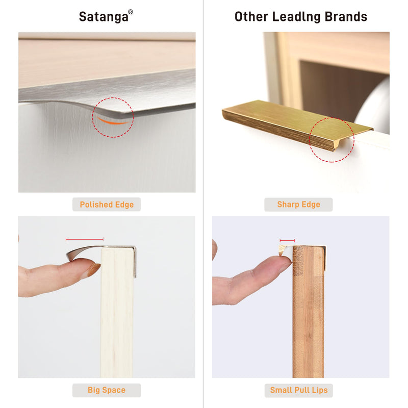 Tiradores Satanga Edge para armarios, cajones de cocina, cómodas y muebles de baño. Tiradores de perfil bajo de aluminio, paquete de 10 unidades, acabado níquel cepillado, 30 cm. Fáciles de instalar. 10"Hole Center 11.8" Overall Length Brushed Nickel