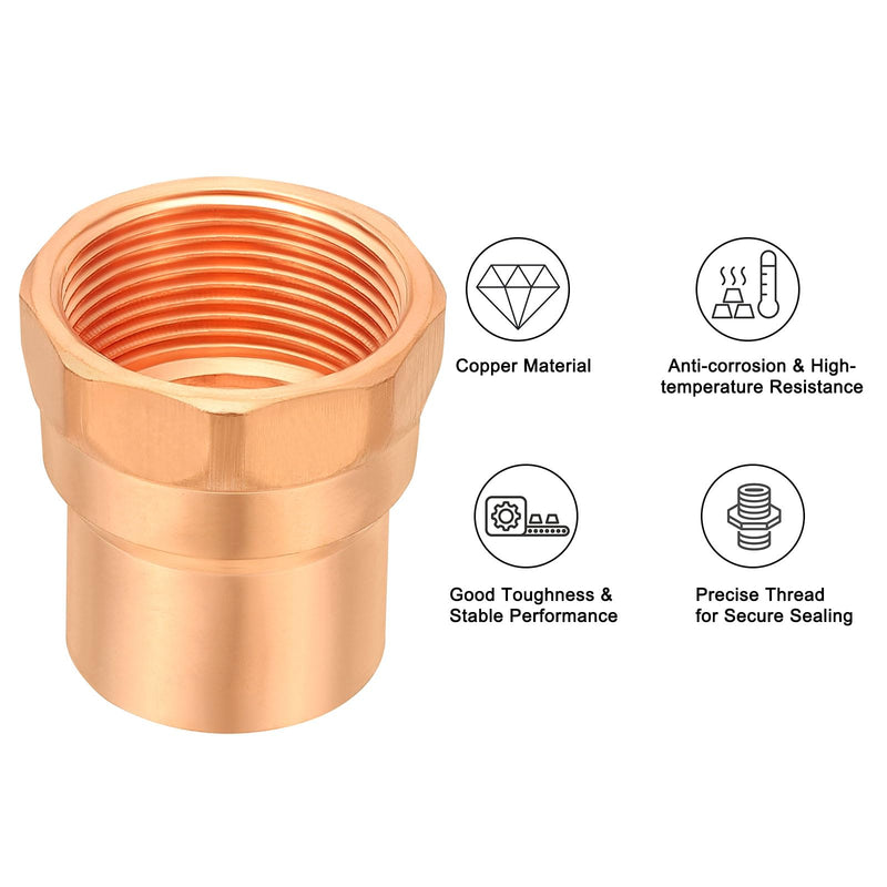 PATIKIL 1-1/4" Female Adapter Fitting with C X F Connections, 2 Pcs Copper Pipe Fittings with Sweat Solder X FNPT Connection Threaded Tubing Connector for Residential, Commercial 1.25 Inch