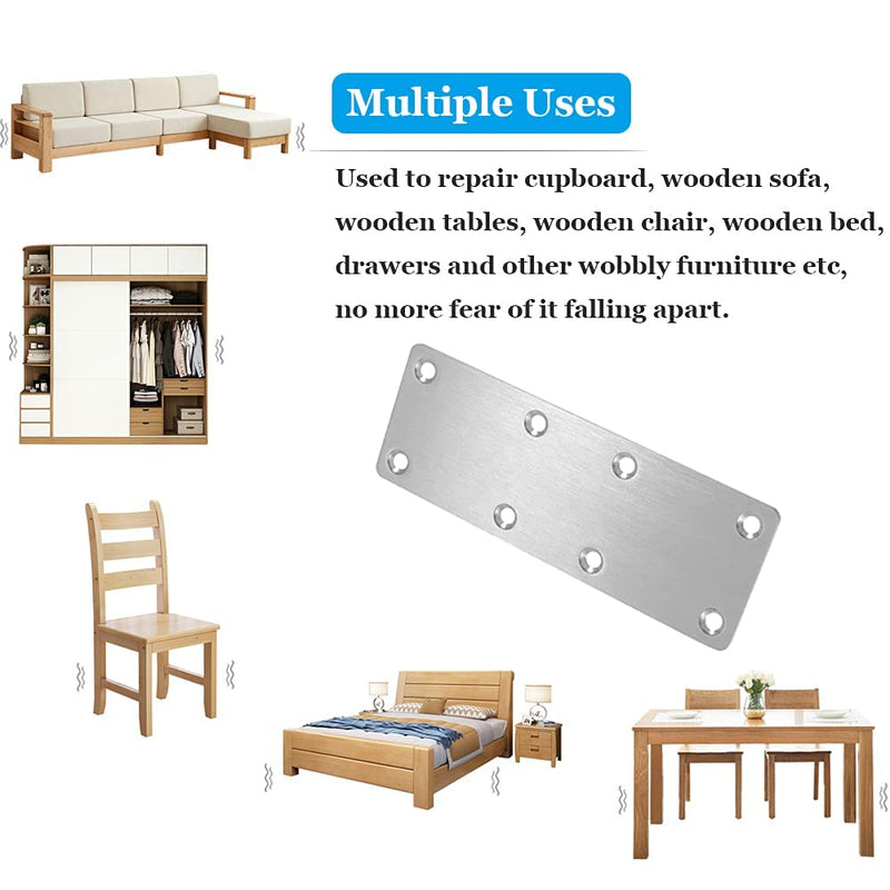 4 Pcs Flat Mending Plate Stainless Steel Flat Bracket 140mm x 50mm Metal Straight Brace Repair Joining Fixing Bracket for Wood, with Screws
