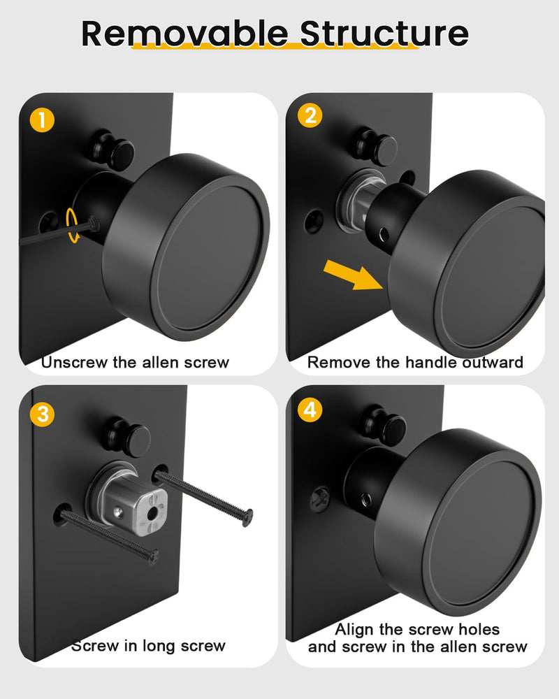 goldenwarm Black Interior Door Knob, Zinc-Alloy Privacy Matte Black Door Knob Interior, Rectangular Heavy Duty Modern Indoor DoorKnob for Bedroom, Bathroom, 1 Pack