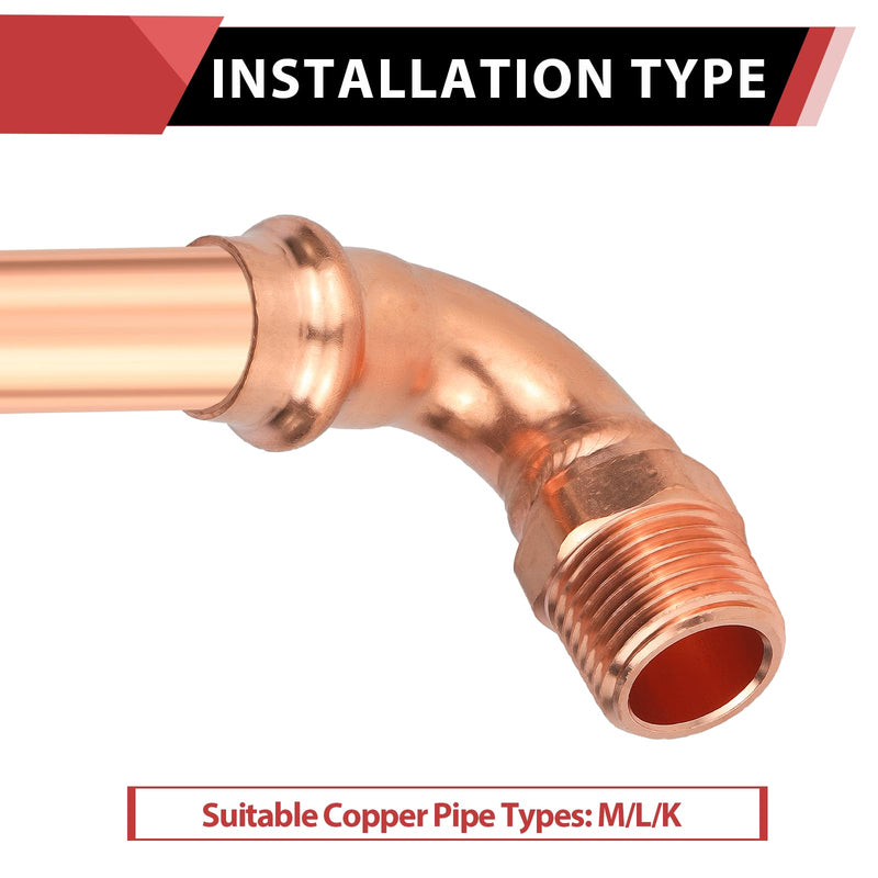 2Pcs EFIELD 1/2" Copper Press x 1/2" Male NPT 90 Degree Elbow(PRESS082-2) 1/2" x 1/2" 2