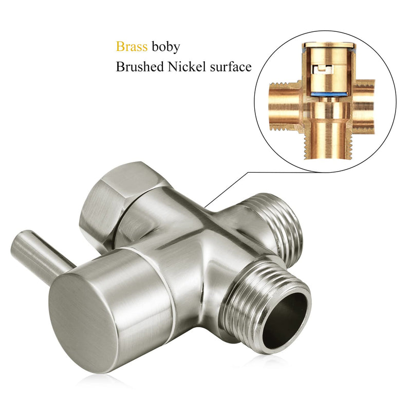 Solid Brass 3-way G1/2 Shower Diverter (Brushed Nickel) Brushed Nickel