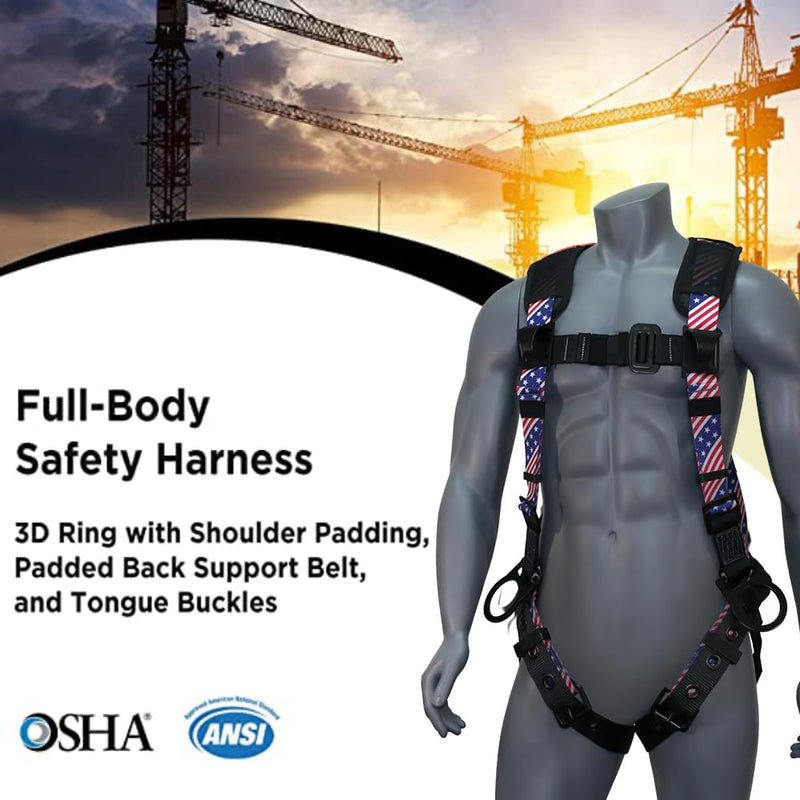 AFP Demon Fall Protection Comfortable Safety Harness (OSHA/ANSI PPE) Harness Only American Flag Universal