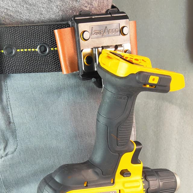 Tape Measure Holder, Drill Holster, Tactical Cordless Tool Belt Clip Holder, Holster with Belt Clip Hook,Small Electrician Tool Pouch with Clip Holster. Black Drill Holder with leather Pen holder