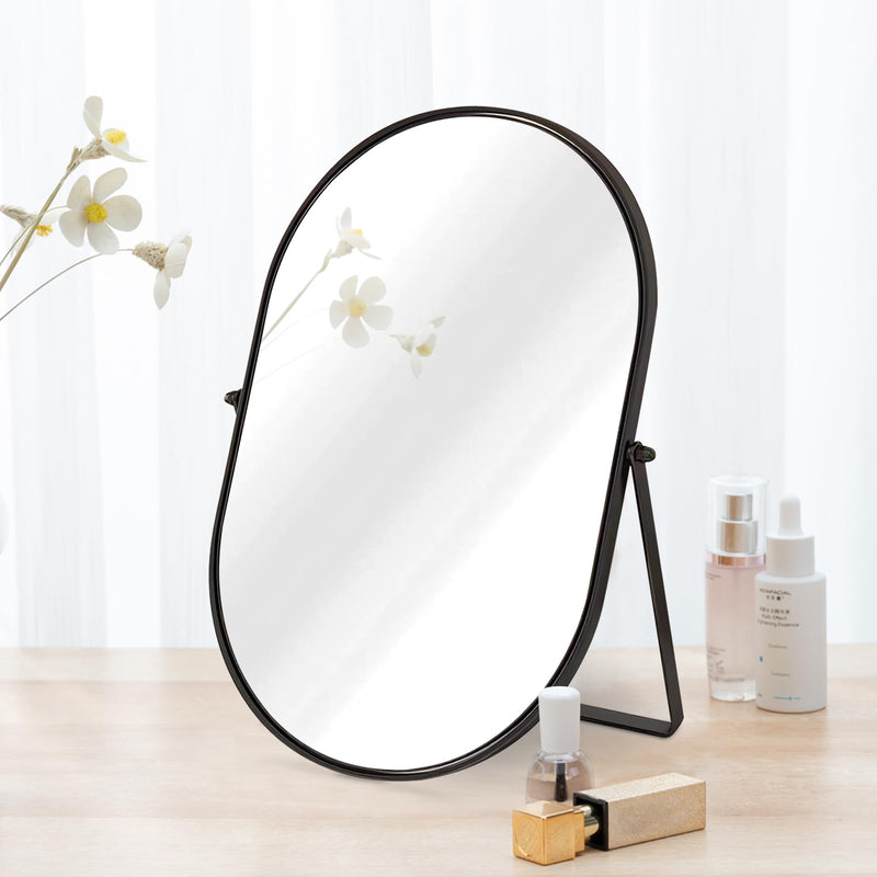 Makeup Mirror Portable Vanity Tabletop Mirrors with Metal Frame Desk Table Mirror with 90°Adjust Rotate Good for Bedroom Bathroom Dressing Room 12"L x 10"W Oval-black