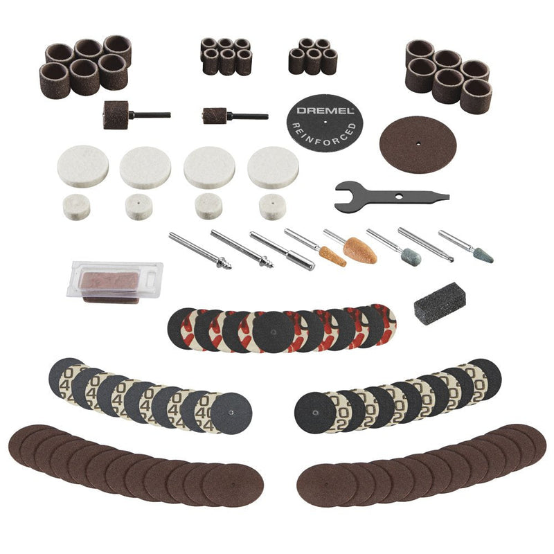Dremel 709-02 110-Piece All-Purpose Rotary Tool Accessory Kit- Includes a Carving Bit, Sanding Drums, Grinding Stones, Cutting Discs, and a Storage Case, Gray 110-Pieces