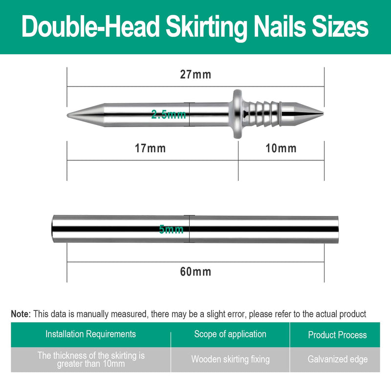 250 Pcs Double-Head Skirting Thread Seamless Nail, Double-Headed Nails, Invisible Screws & Nail-Specific Sleeve Tool, Seamless Skirting Thread Nails with Solid Wood Baseboard. 250