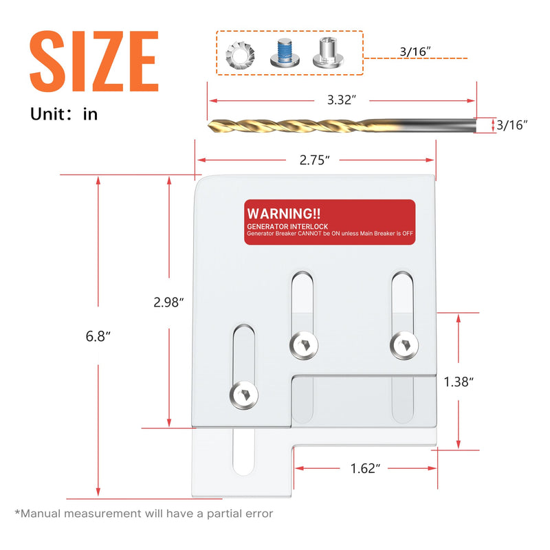 Generator Interlock Kit Fit for Square D QO or Homeline 150 and 200 Amp Panels 1-3/8 Inch Space Between Main & Generator Breaker SD 200A