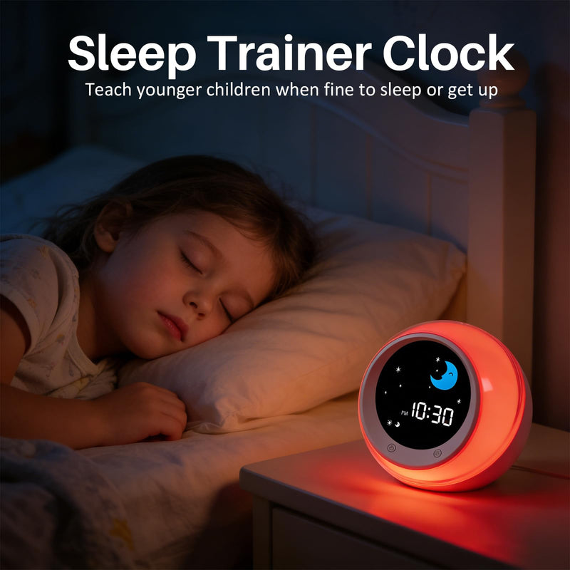 iHoo Toddlers Sleep Training Clock, Kids Alarm Clock with Night Light & Nap Timer, Ok to Wake Clock for 2-9 Years Girls Boys White
