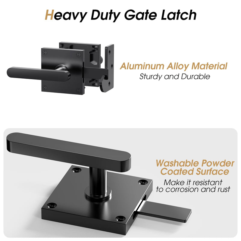 Double Side Gate Latch, Heavy Duty Gate Latch for Wooden Fence, Black Fence Gate Latch with Handles, Left Inswing Gate Latch for Wooden Gates, Vinyl Gate, Backyard, Garden GL01