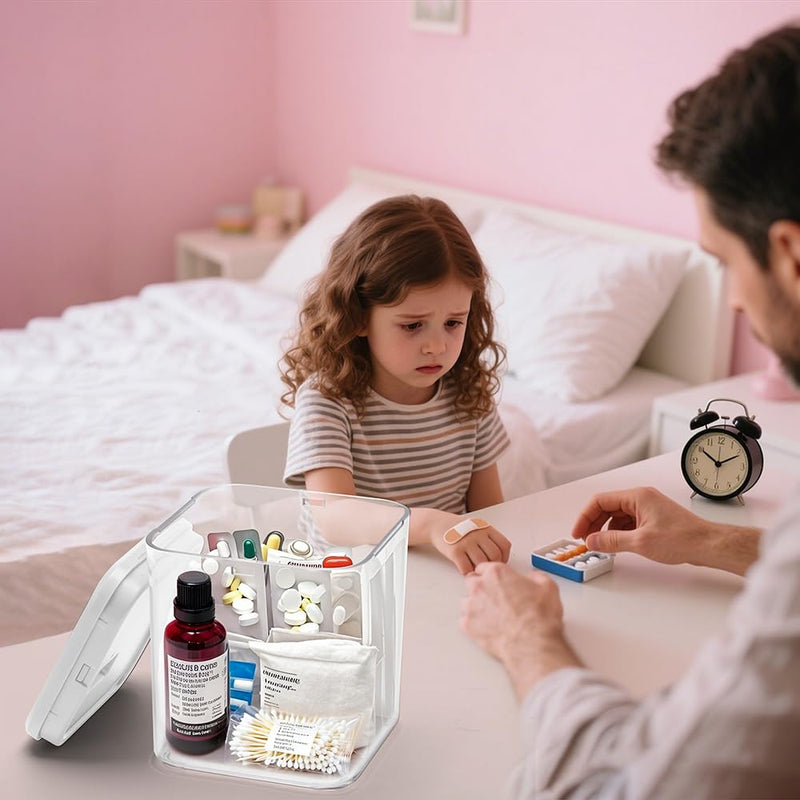 Clear Medicine Lock Box with code, Small Food Snack Phone medication Lock Boxes for Personal Items Combination Electronics Organizer,Phone Jail,Gaming Device Lockable Boxes White Lid + Clear Base
