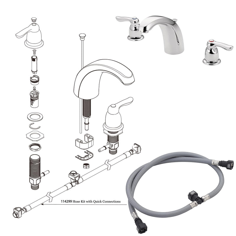 Replacement Hose Kit Compatible with Moen 114299 Widespread Bathroom Sink Faucet Replacement Hose Kit with Duralock Connections