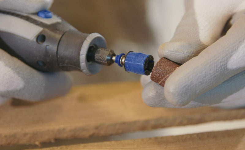 Dremel SC407 EZ SpeedClic Sanding Bands and Mandrel, Set of 2 Sanding Bands (Grit 60/120) and 1 EZ SpeedClic Mandrel for Sanding, Shaping and Smoothing Wood and Plastic Materials, Gold/Silver, 13 mm