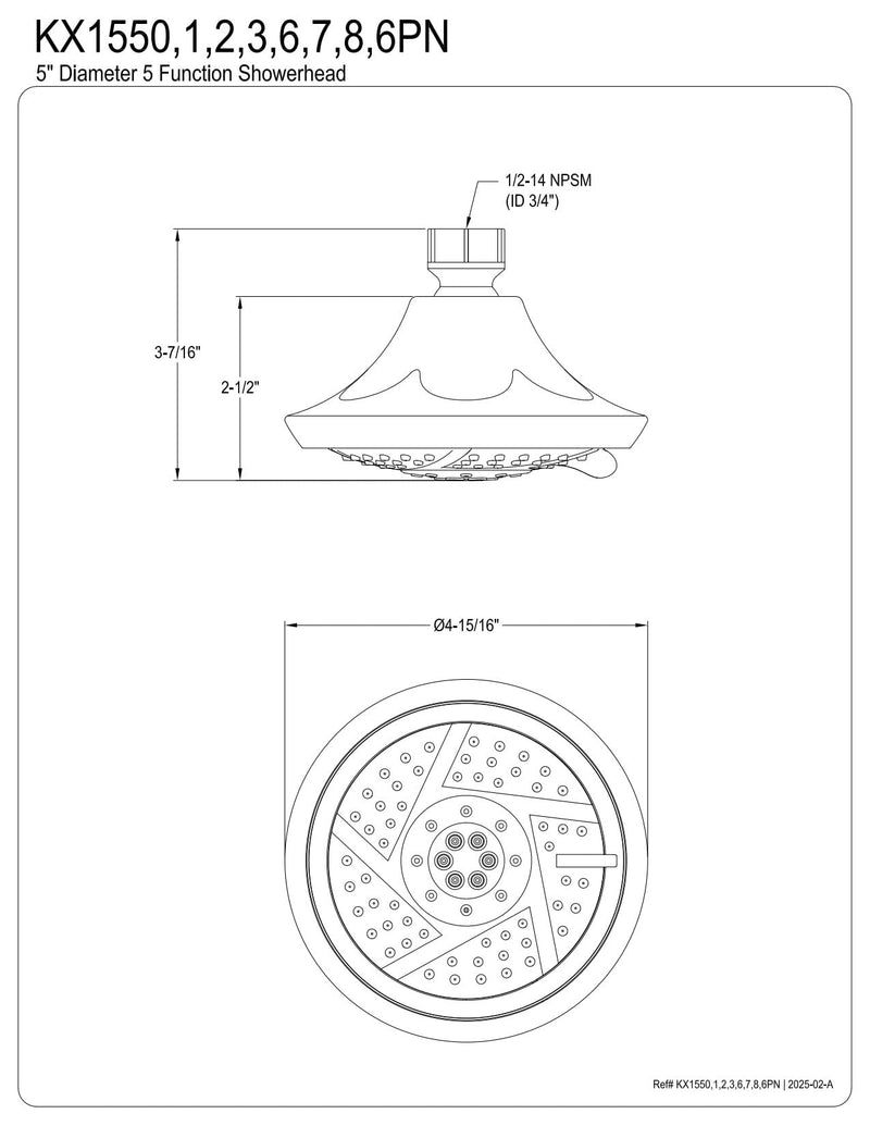 Kingston Brass KX1557 Vilbosch 5-Inch Round 5-Function ABS Shower Head in Brushed Brass 4.94 x 4.94 x 3.44