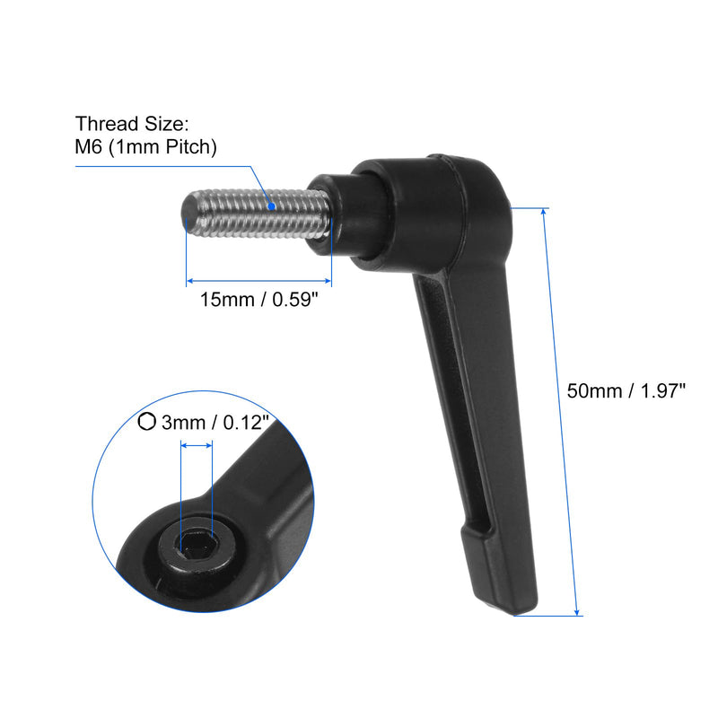 uxcell 4pcs Clamping Lever Handles, M6 x 15mm 304 Stainless Steel Threaded Male Stud, Adjustable Handles Locking Quick Release Ratchet Push Button Bolt Knobs, Black