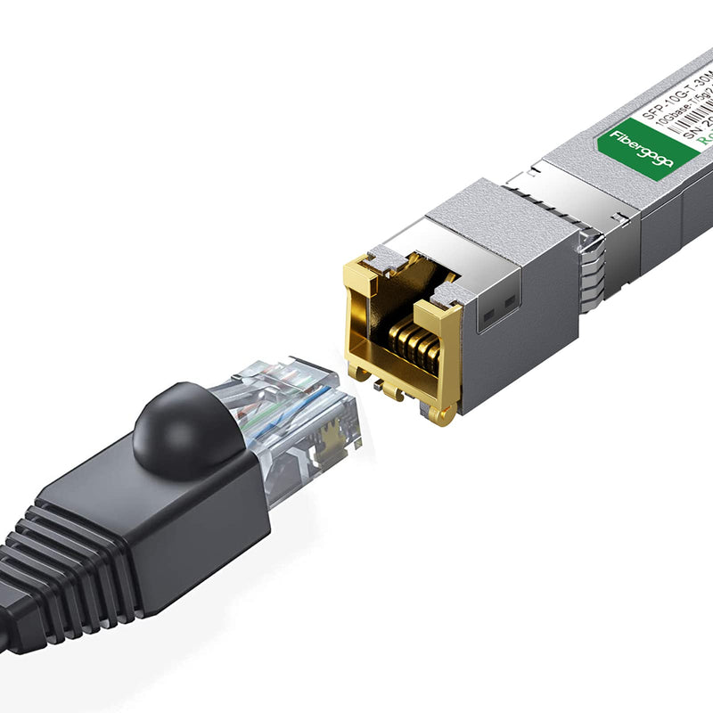 SFP+ to RJ45, 1.25g/2.5g/5g/10G-T Copper Transceiver Module, 10GBase-T SFP+, Compatible for Cisco SFP-10G-T-S, Ubiquiti UniFi UF-RJ45-10G, Mikrotik and More, 100ft/30M, Fibergaga