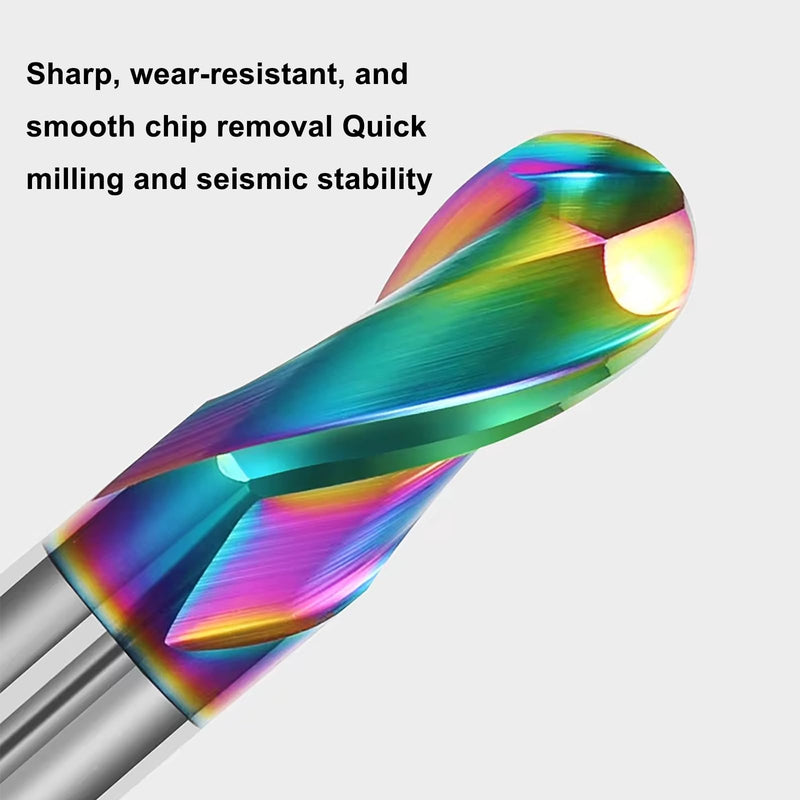 1/4" Extra Long DLC Coated 2-Flute Carbide Ball Nose End Mill, 4" Overall Length, Ideal for Aluminum, Copper Alloys & Plastic Machining–High Precision & Wear-Resistant Cutting Tool (1 Piece) 1/4" Extra Long