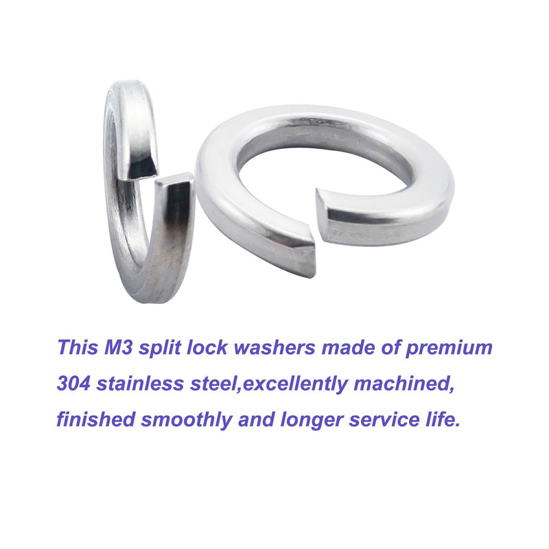 M3 Split Lock Washer,120PCS 304 Stainless Steel(18-8) Spring Lock Washers for Bolts Nuts and Screws,Silver M3 x 5 x 0.8mm -120PCS