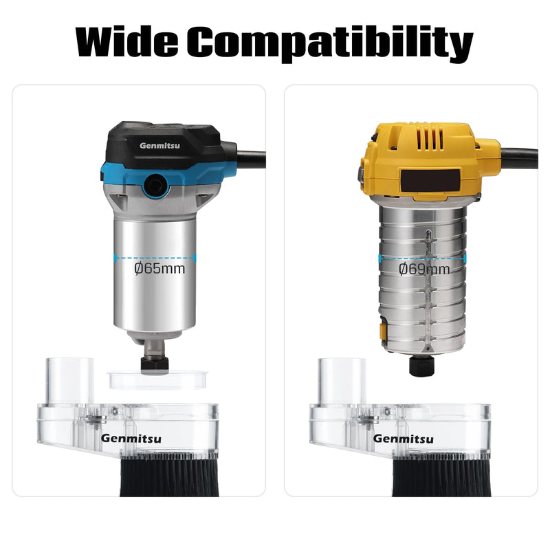 65mm & 69mm CNC Dust Shoe, Compatible with Most 65mm/69mm Spindle Motor and Compact Router, Hose Adapter Inner Diameter 38mm (1.5″), Transparent