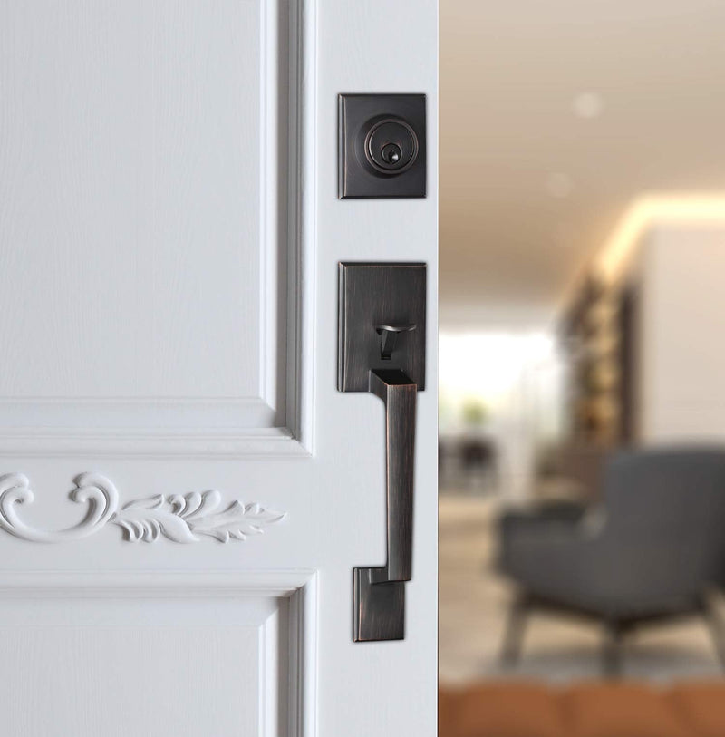 TOGU HS14B-KB-ORB Heavy Duty Single Cylinder Handleset with Lever Door Handle,Solid Entry Door Lockset Leverset for Home Exterior Doors,Oil Rubbed Bronze