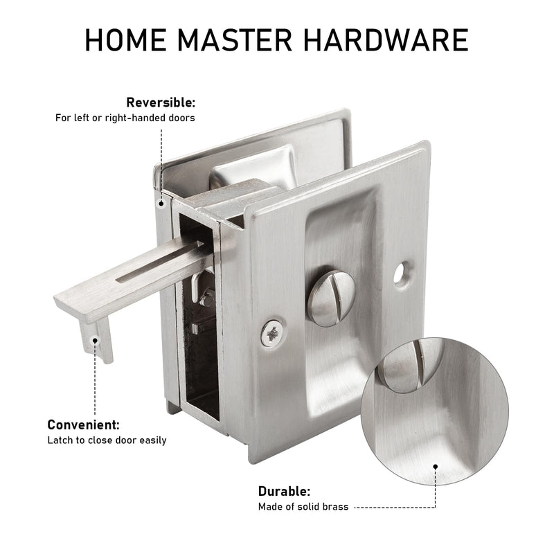 HOME MASTER HARDWARE Privacy Pocket Door Lock Hardware with Pull Replace Old Sliding Door Locks/Solid Brass Pocket Door Privacy Lock 2-3/4”x2-1/2”, for 1-3/8” Thickness Door, Brushed Nickel -1 Pack 2-3/4”x2-1/2” Brushed Nickel--1PACK