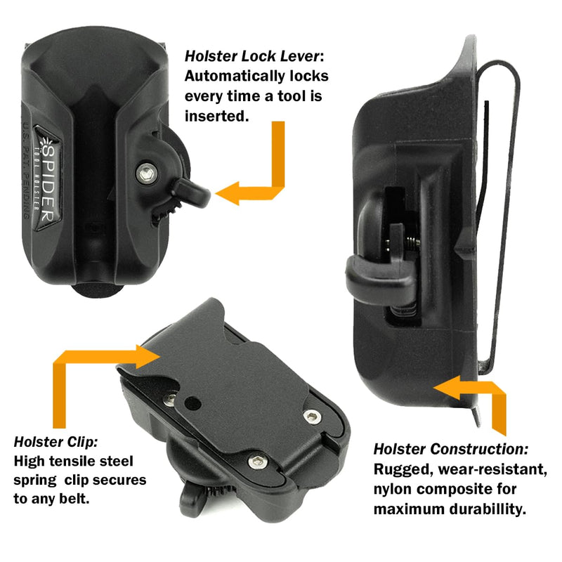Spider Tool Holster - Self Locking, Quick Draw, Universal Tool Holder - Clips onto Any Belt - Requires Other Spider Tool Holster Accessories