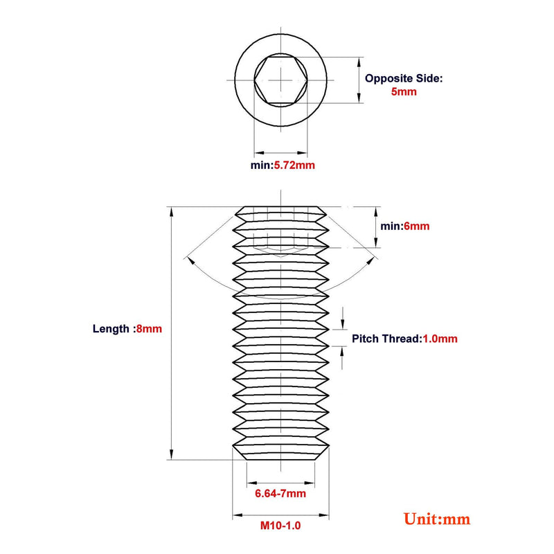 Junter 30pcs M10-1.0 x 8mm Fine Thread Metric A2 Stainless Steel Flat Point Grub Hex Socket Set Screws Metric DIN913