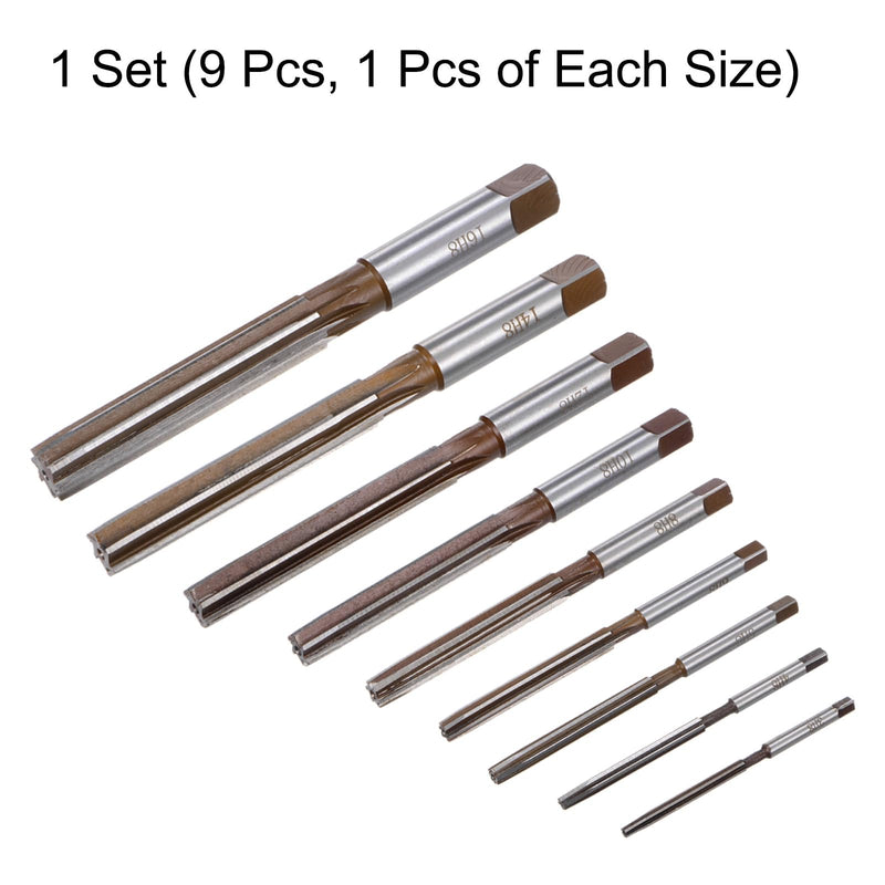 uxcell 9pcs Hand Reamers Set 3mm 4mm 5mm 6mm 8mm 10mm 12mm 14mm 16mm H8 Metric Alloy Steel Reamer Bit Straight Flutes Steel Cutting Tool for Metal Wood Hole Reaming