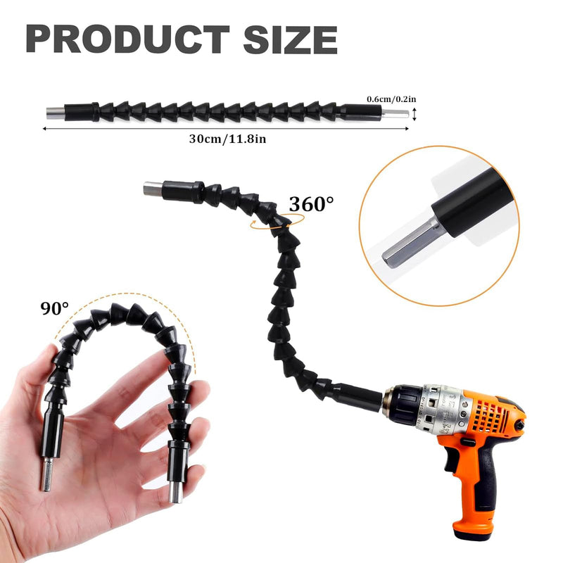 17Pcs Flexible Drill Bit Extension, Include 3Pcs Rotatable Socket Adapter 2Pcs Hex Shank 105° Right Angle Drill Attachment 10 Short Screwdriver Bits 90° Angled Bits and Bendable Drill Bit Extension 17*black