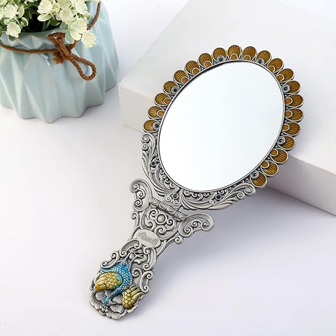 Queen-b Hand Mirror, Peacock, Peacock, Foldable, Hand Mirror, Tabletop, Stand, Mirror, Makeup Mirror, Compact, Stylish, Cute, Antique, Makeup, Portable, Portable (Gold) - NewNest Australia