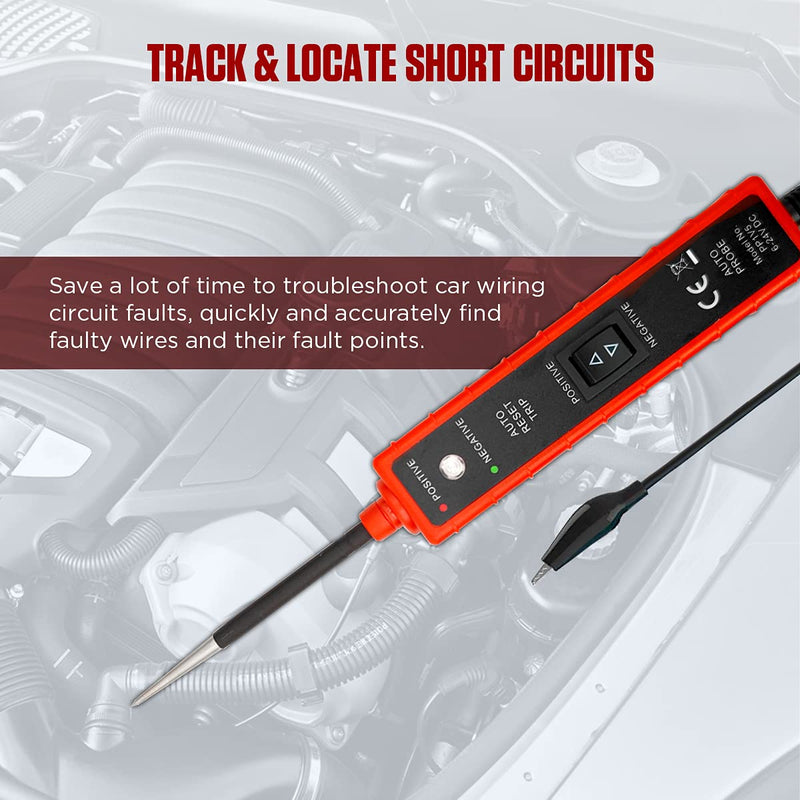 Power Circuit Probe Tester 6V-24V DC Test Light Automotive Circuit Tester Car Short Finder, 12V 12 Volt Auto Electrical Test Tool Kit, Component Activation, Polarity Identify, Overload Protection