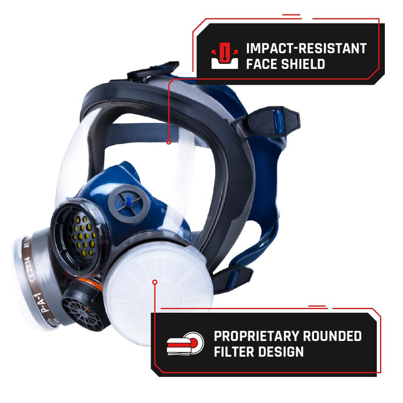 Parcil Distribution Full Face Respirator Mask - Air Purifying, Organic Vapor & Particulate - Industrial Use - CE Tested Pt-100 Clear