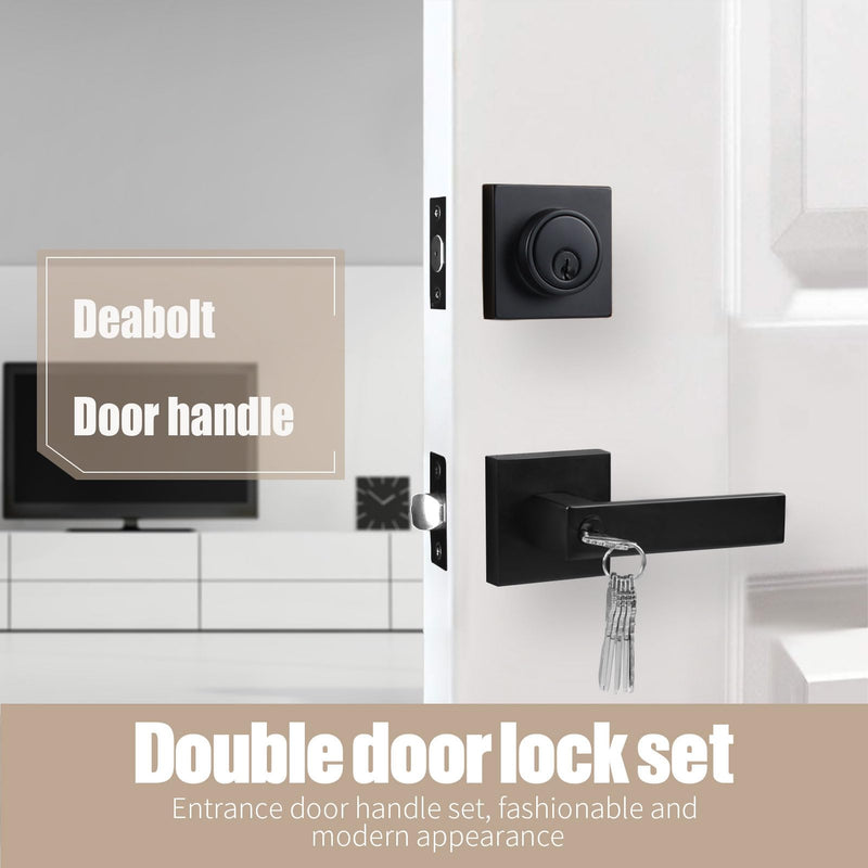 Front Door Lock Set Exterior door lock set,Door Handle With Single Cylinder Deadbolt Lock,Keyed Alike Door Locks For Front Door(Matte Black,1Pack set) Matte Black 1 Pack