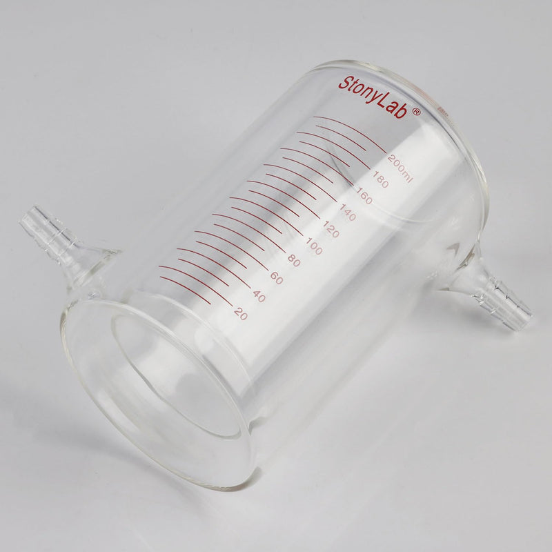 Stonylab Glass Jacketed Beaker, 200 ml Borosilicate Graduated Flat-Bottom Double-Layer Lab Reaction Beaker