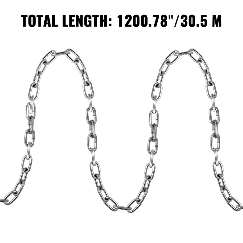 VEVOR Grade 30 Chain 1/4 Inch by 100Ft Length Grade 30 Proof Coil Chain Zinc Plated Grade 30 Chain for Towing Logging Agriculture and Guard Rails 1/4 Inch x 100 Ft