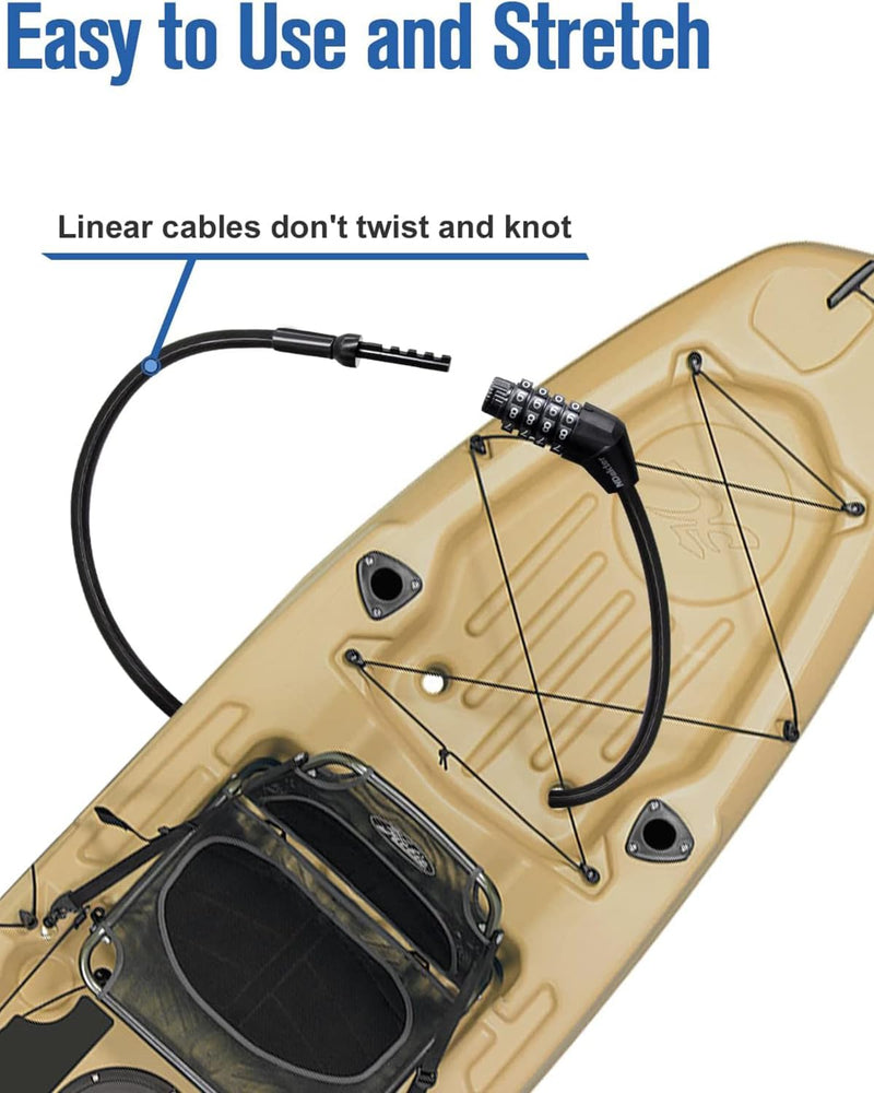 NDakte Bike Lock, Extra Long Straight Cable Lock (6FT, 12FT, 18FT, 22FT, 27ft) with Resettable Combination, Unique Narrow Designed for Kayaks, Scooters, Paddle Boards and Outdoor Gear 12 Feet