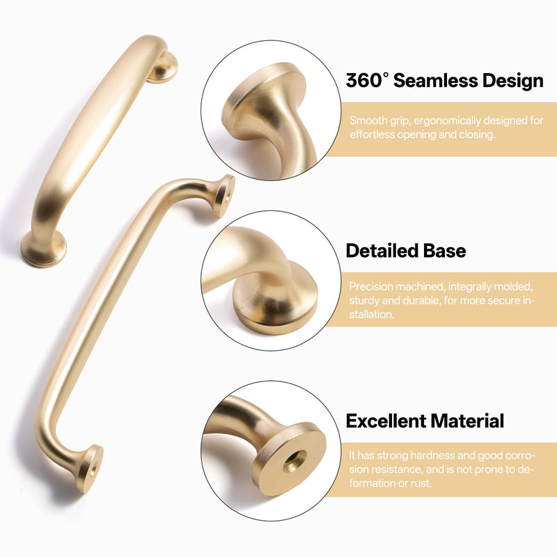 Liron Hardware 10 Pack Gentle Arch Contemporary Cupboard Cabinet Handles 5 Inch (128mm) Kitchen Gold Drawers Pulls Brushed Brass 5 Inches (128mm) Hole Center