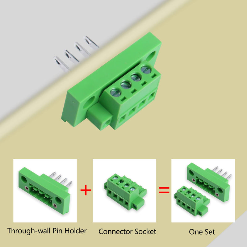 GINTOOYUN 2 Sets 4 Pin 5.08 mm Terminal, 4-Pin Pluggable Screw Terminal Block Connectors, 4P Through-wall Terminal Connectors 2EDGWB+2EDGKM with Screw Lock Plate Fixed