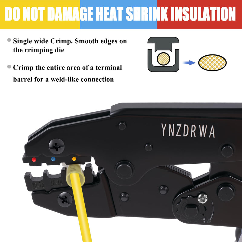 Crimping Tool for Heat Shrink Connectors, Upgraded Wire Crimper Tool, Ratcheting Wire Terminal Crimper - Crimping Pliers - Ratchet Terminal Crimper for 10 to 22 AWG Wire