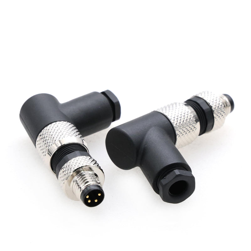 M8 Right Angle 4 Pin Male A Code Plug Industrial Circular Sensor Connector Aviation 8mm Waterproof IP67 Connector Male 2PCS Right Angle 4Pin