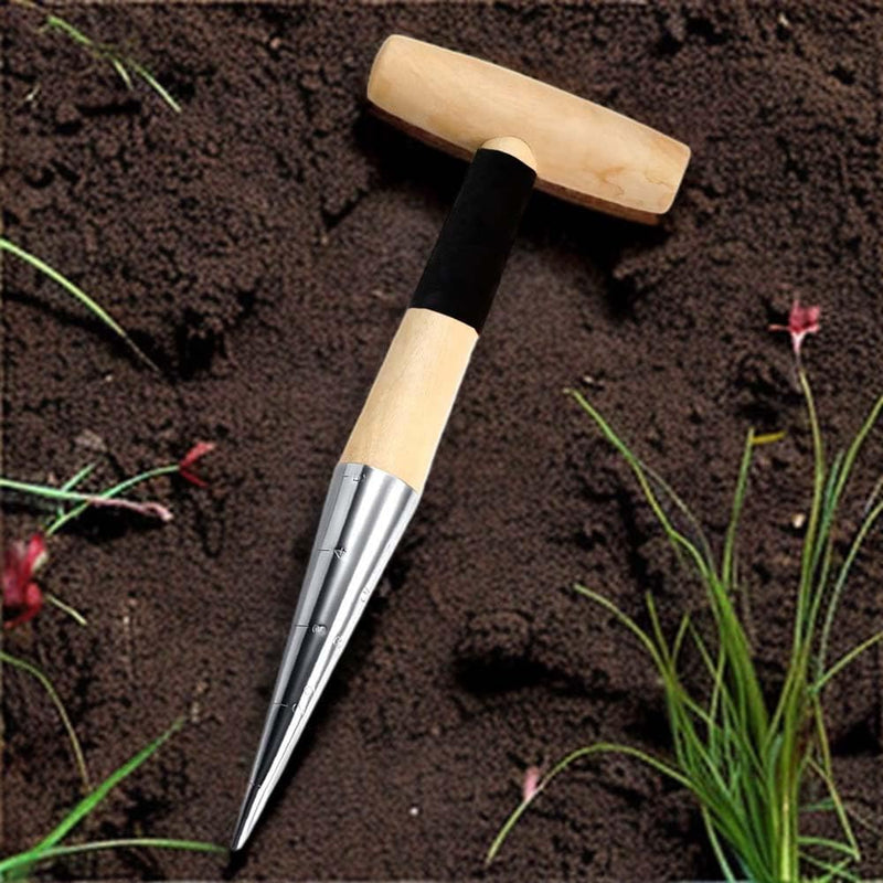 Hand Dibber Bulb Planter Tool Dibber Gardening Hand Tools with 5 Inch Measurements Stainless Steel Sow Dibbler with Non-slip Handle Seed Planter Tool Seed Dispenser Hole Digger (Yellow) Yellow