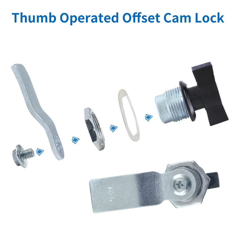 2Pcs Thumb Operated Offset Cam Locks, Black Handle Non-Locking Compartment Lock Latch Keyless Twist Cabinet Replacement Lock for Mailbox Drawer, RV Compartment Door