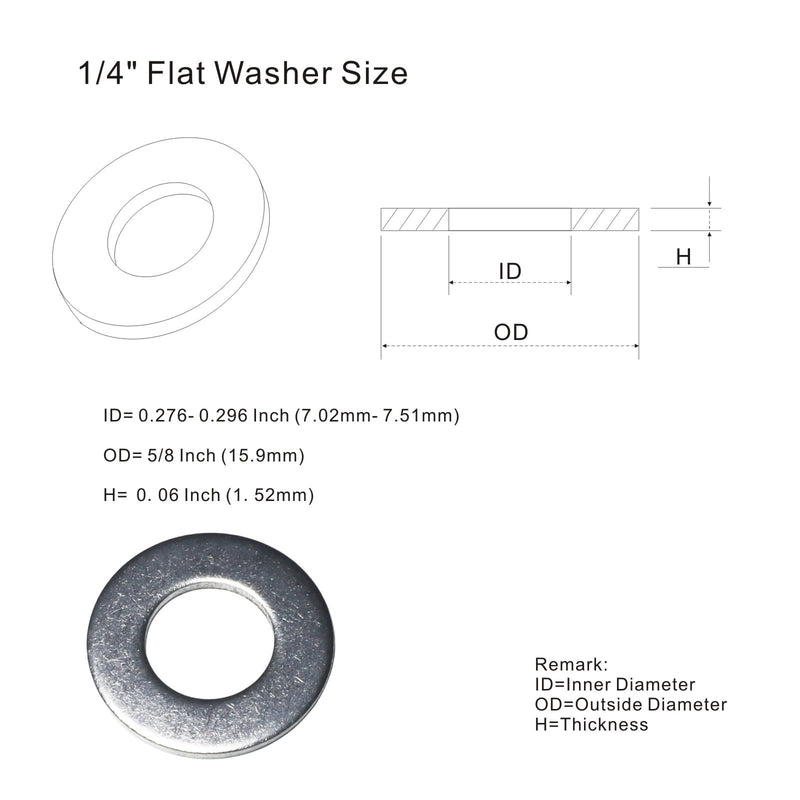 1/4" Flat Washer, 18-8 (304) Stainless Steel Washers Flat, 1/4 inch Stainless Flat Washers, 1/4" x 5/8" Washers Flat; 150 PCS 1/4" x 5/8" - 150pcs Silver