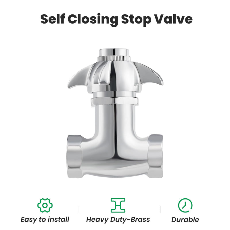 Watflow Self-Closing Valve with Knob, Heavy Duty Stop Valve, Polished Chrome