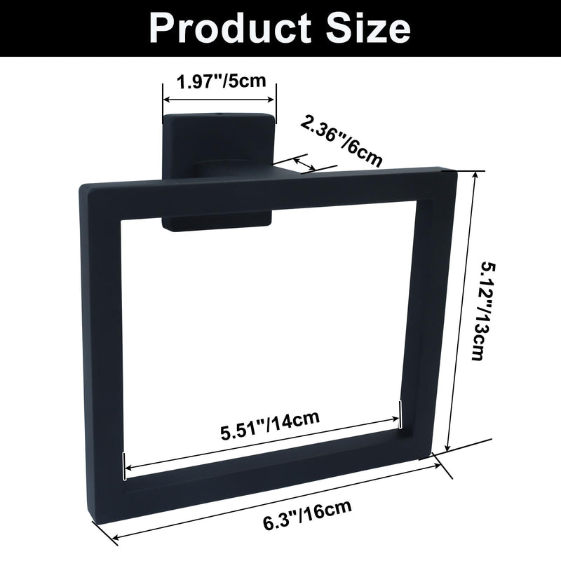 Matte Black Towel Ring, 2 Pcs | Premium Stainless Steel, Sleek Square Design, Durable Wall-Mounted, Contemporary Bathroom