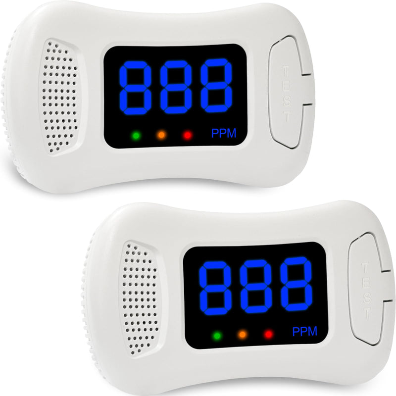 2 Packs Carbon Monoxide Detectors,CO Alarm Detector Monitor Battery Operated with PPM Value Display,Carbon Monoxide Alarm with Sound &Light Warning,Accurate & Easy to Read,for Home Kitchen Office