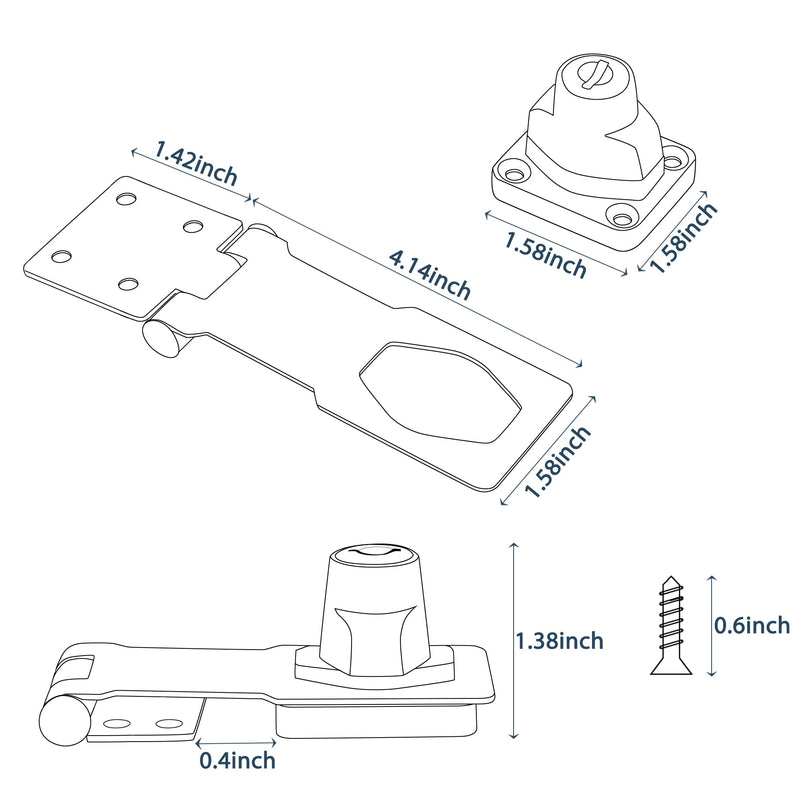 Alise Keyed Hasp Lock,4 Inch Safety Packlock Clasp Hasp Lock Latch with Lock,Door Hinge Lock with Keys Keyed Locking Hasp for Cabinets Closets Doors,Red Bronze 4 Inch Red-Bronze