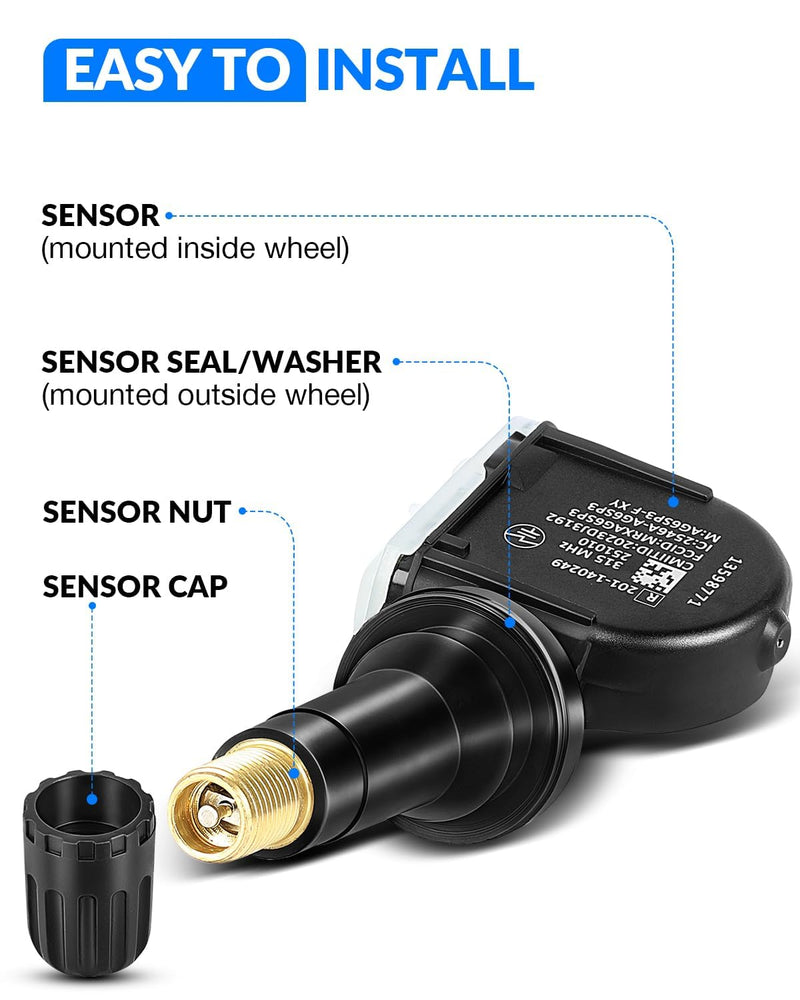 YZHIDAINF Pre-Programed TPMS Sensor for:-Chevy Impala 2006-2020 Malibu Tahoe Equinox Cruze for:-GMC Acadia for:-Cadillac Escalade 315MHz Tire Pressure Sensor Replaces#13586335 13598771 (Set of 4)