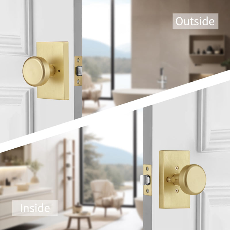 Satin Brass Interior Door Knobs, Pismo Doorknob for Bath & Bedroom, Gold Door Knob with Lock Privacy Satin Brass