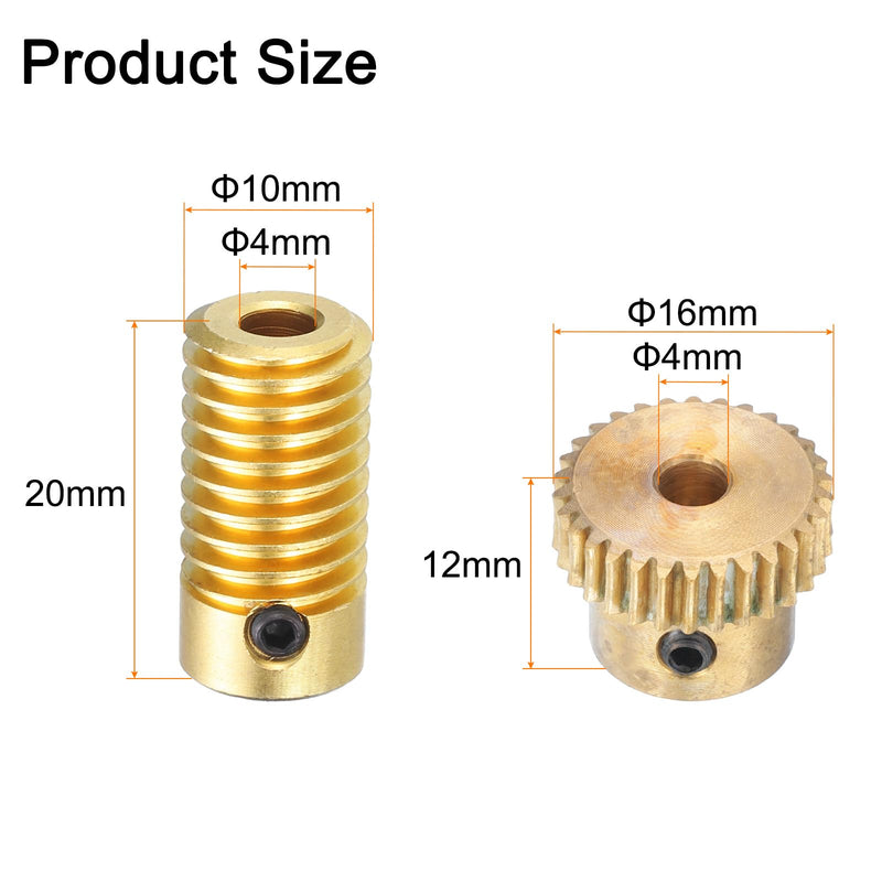 uxcell Worm Gear Set - 0.5 Module 30:1 Reduction Rate 4mm Hole Dia Gear Shaft and 4mm Hole Dia Gear Wheel 30T Drive Gear Box (Brass)